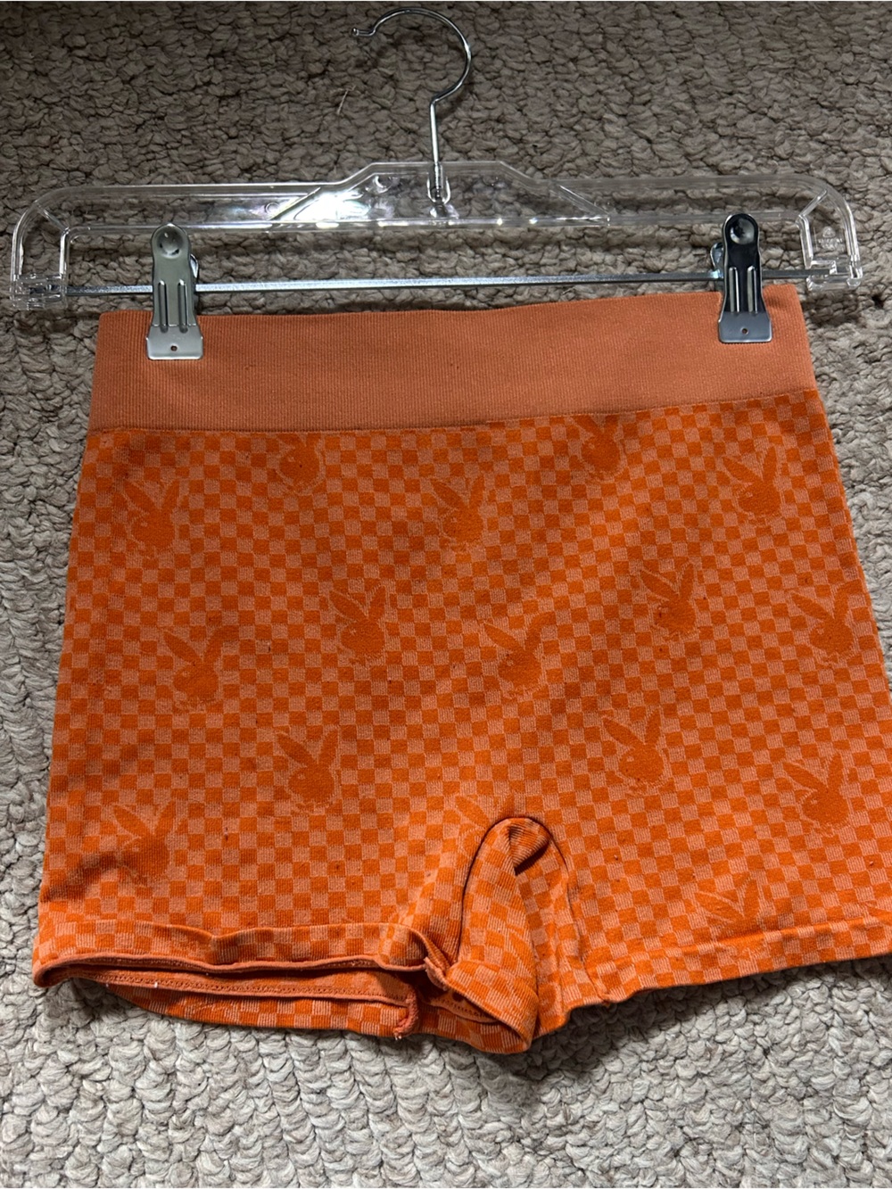 PLAYBOY Orange Checker Women’s Biker Athletic Shorts